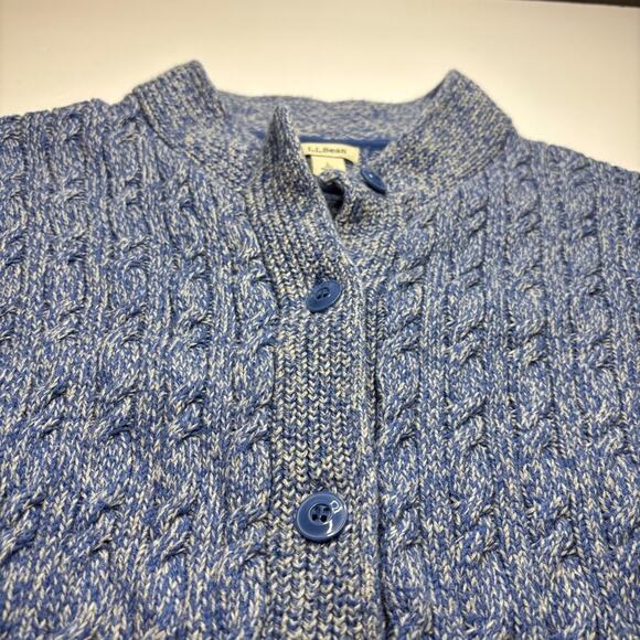 LL Bean Cable Knit Cardigan Button Up Womens L Pet. Blue Fisherman Coastal Grand - Picture 5 of 10